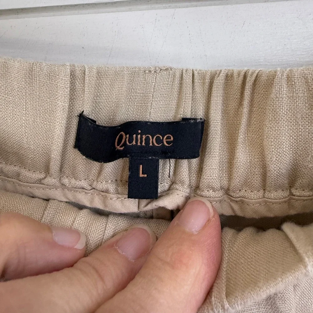 Quince‎ 100% EUROPEAN Linen Wide Leg CROP Pants DRIFTWOOD WOMEN L Elastic Waist